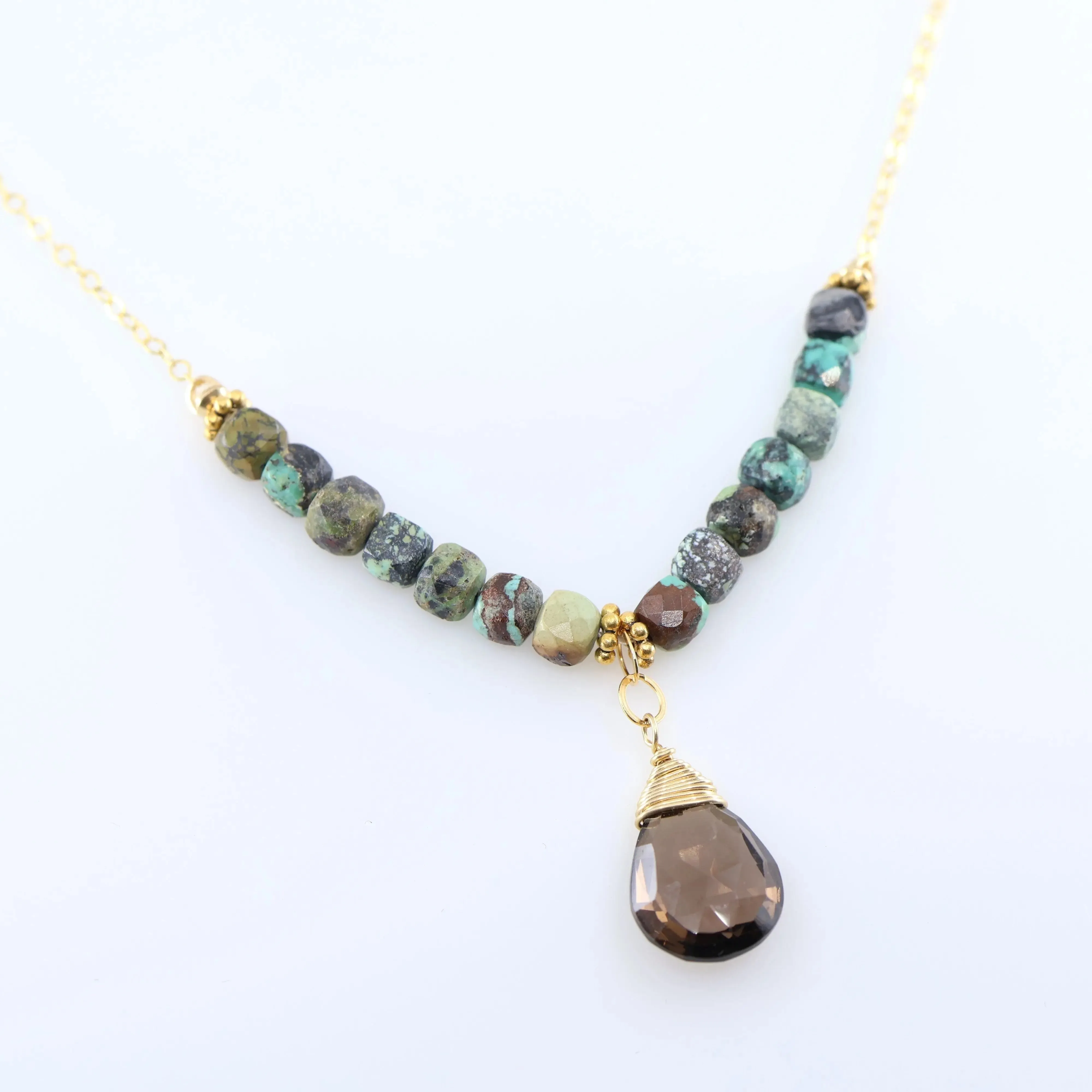 Green Turquoise and Smoky Quartz Teardrop Necklace