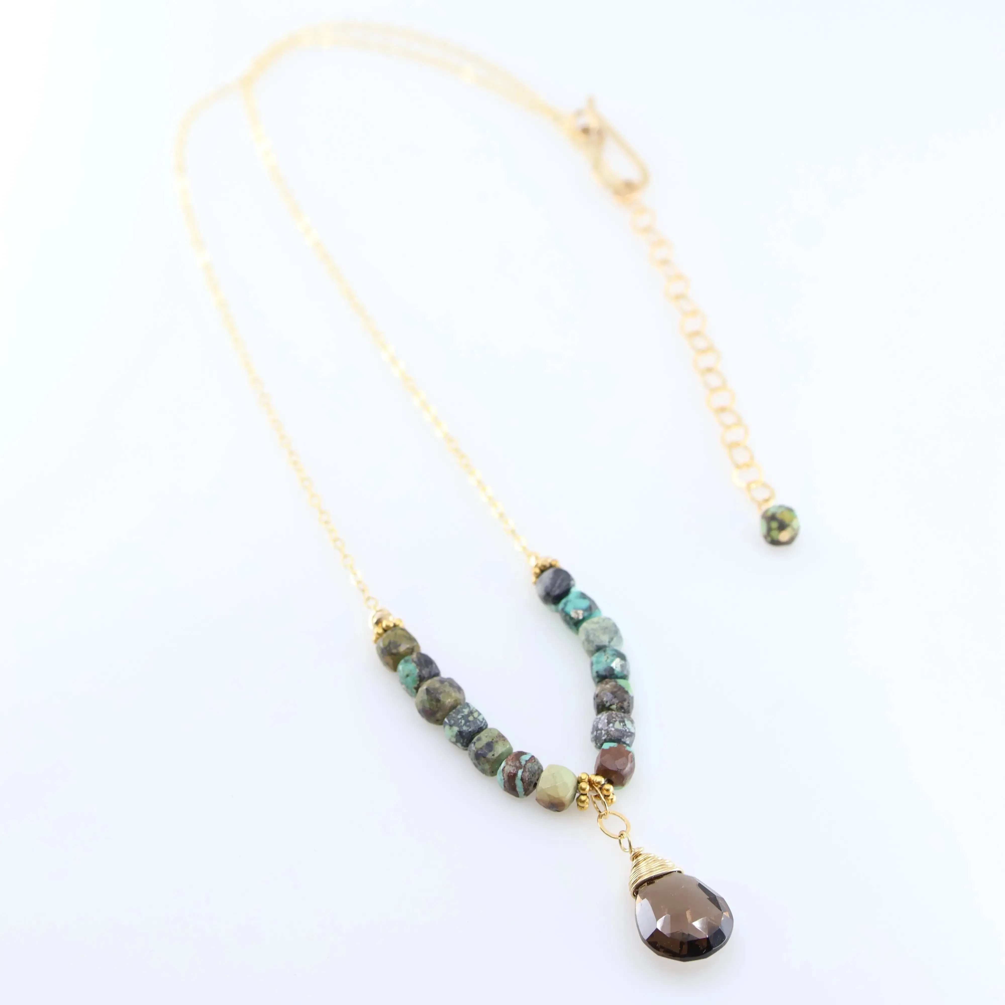 Green Turquoise and Smoky Quartz Teardrop Necklace