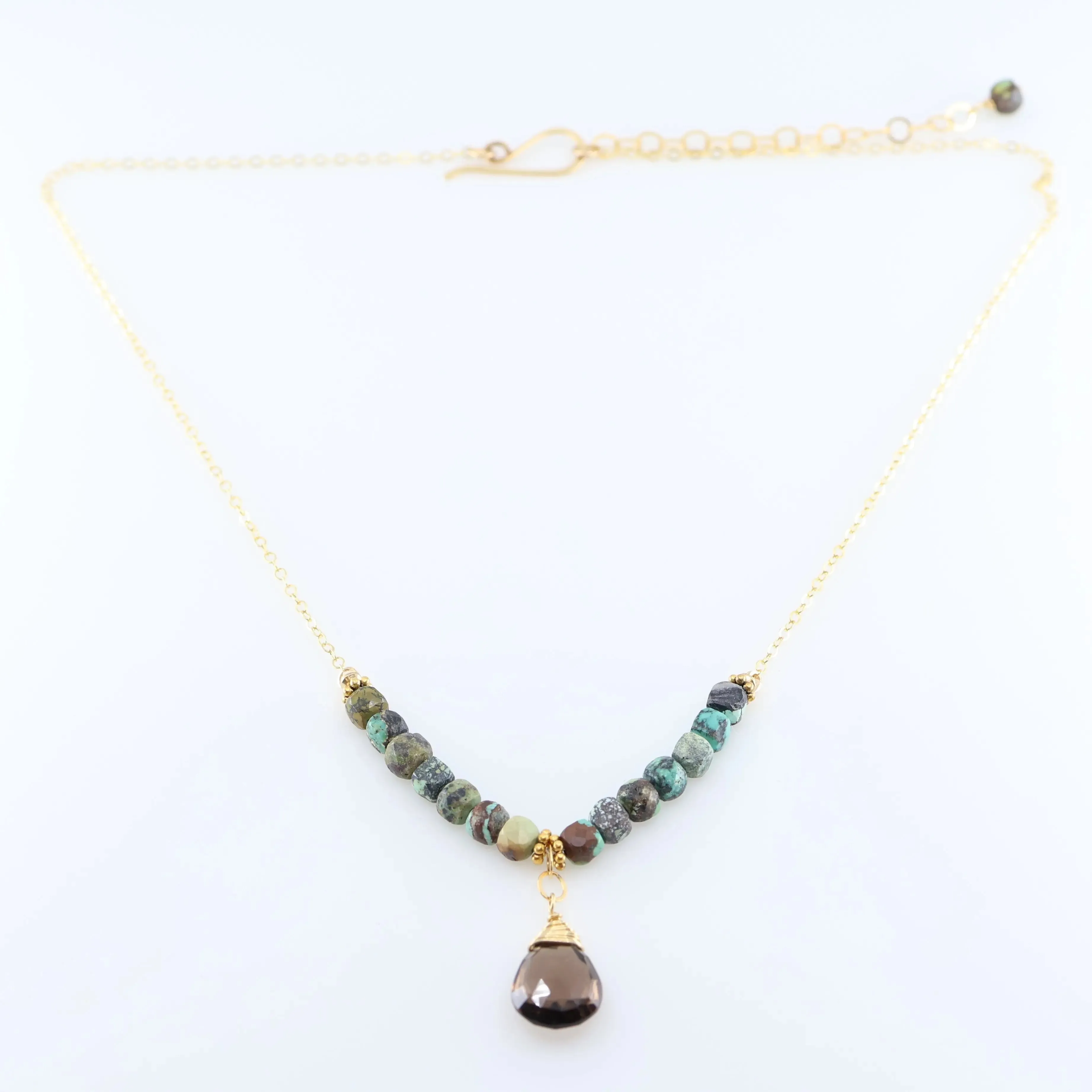 Green Turquoise and Smoky Quartz Teardrop Necklace