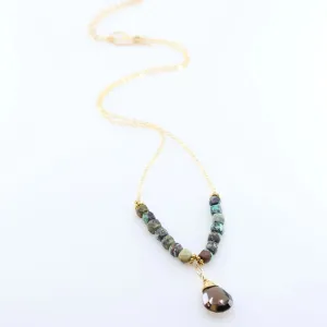Green Turquoise and Smoky Quartz Teardrop Necklace