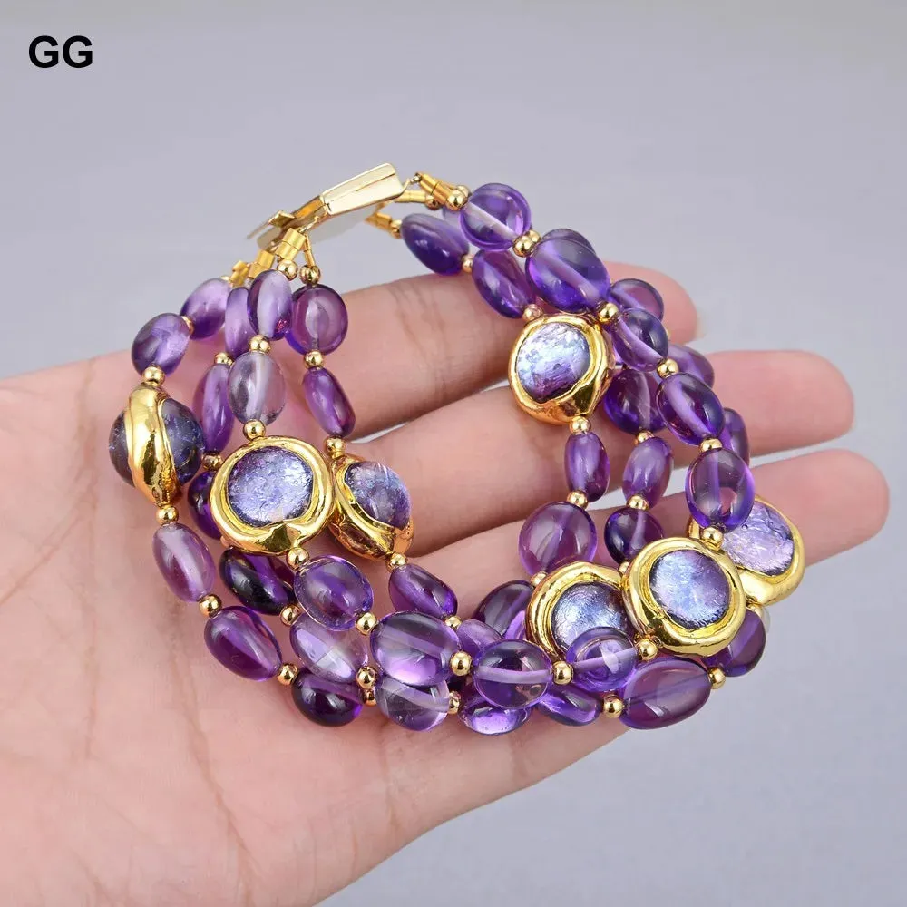 GuaiGuai Jewelry 4Rows Natural Purple Amethyst Bracelet