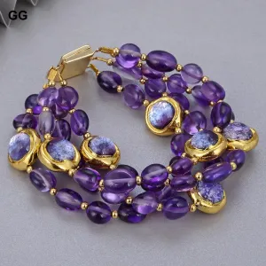 GuaiGuai Jewelry 4Rows Natural Purple Amethyst Bracelet