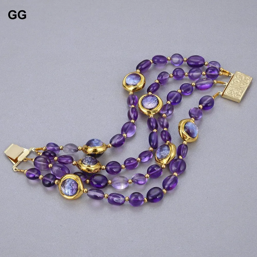 GuaiGuai Jewelry 4Rows Natural Purple Amethyst Bracelet