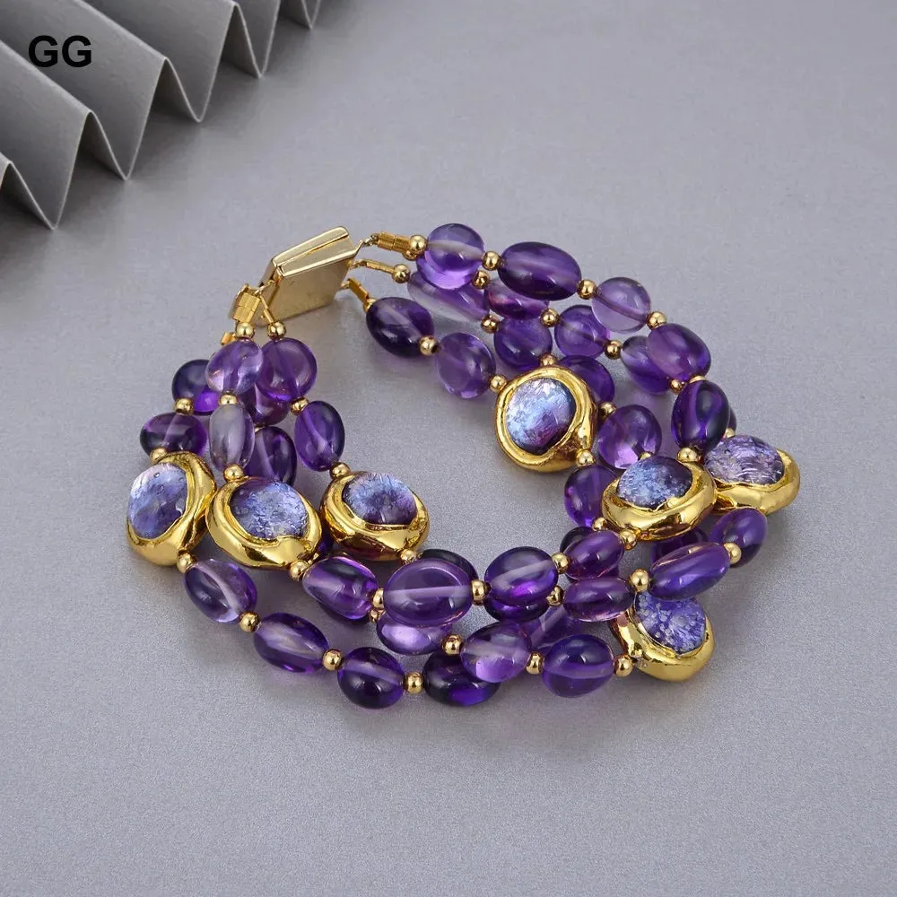GuaiGuai Jewelry 4Rows Natural Purple Amethyst Bracelet