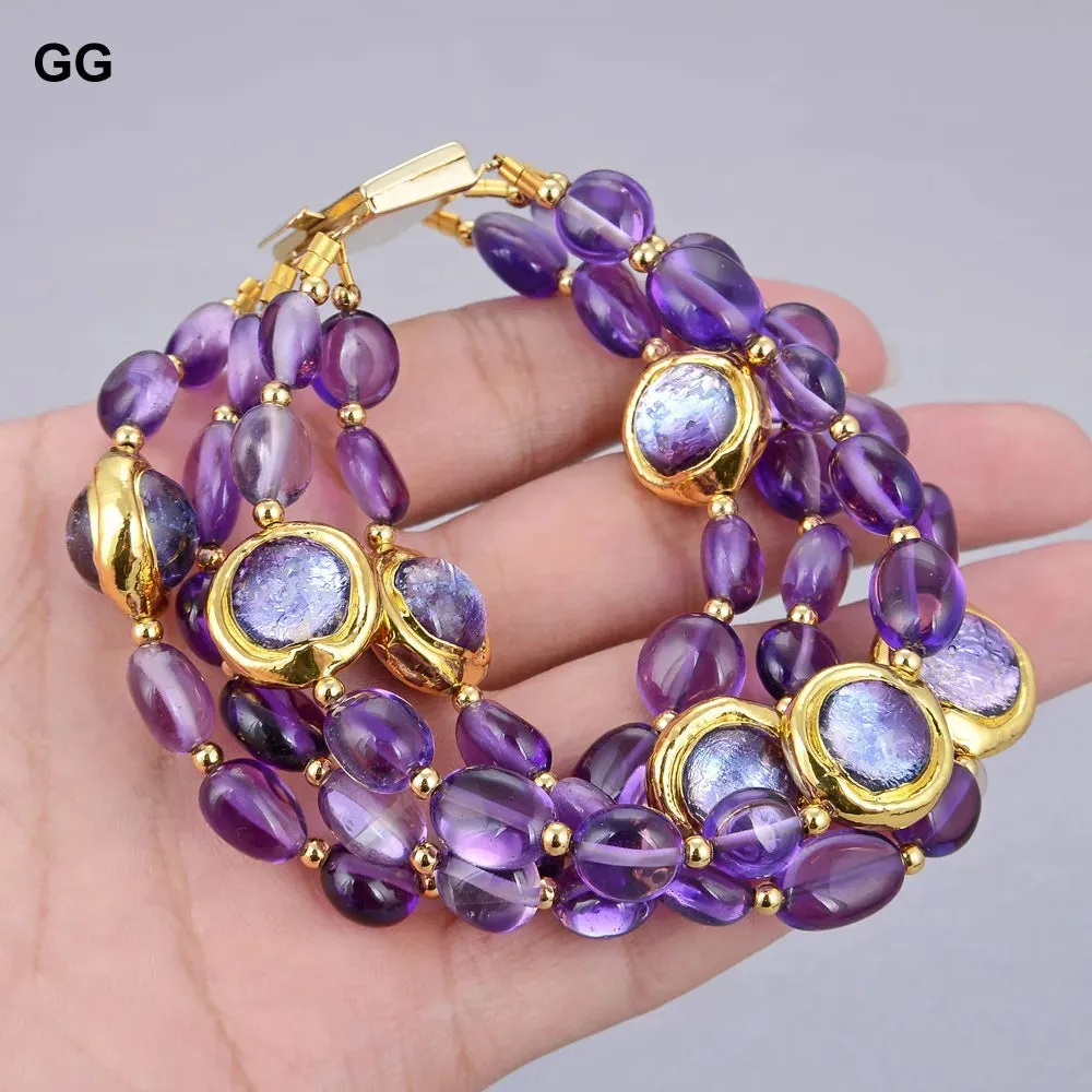 GuaiGuai Jewelry 4Rows Natural Purple Amethyst Bracelet
