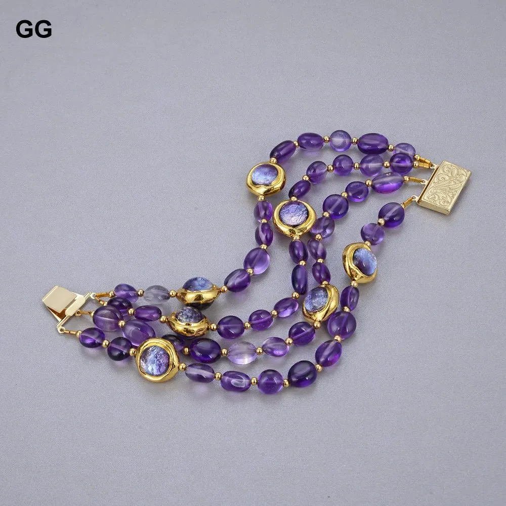 GuaiGuai Jewelry 4Rows Natural Purple Amethyst Bracelet