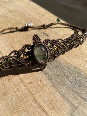 Healing Macrame choker| Green Phantom Quartz| boho hippie choker| Macrame Jewelry | adjustable | Antique
