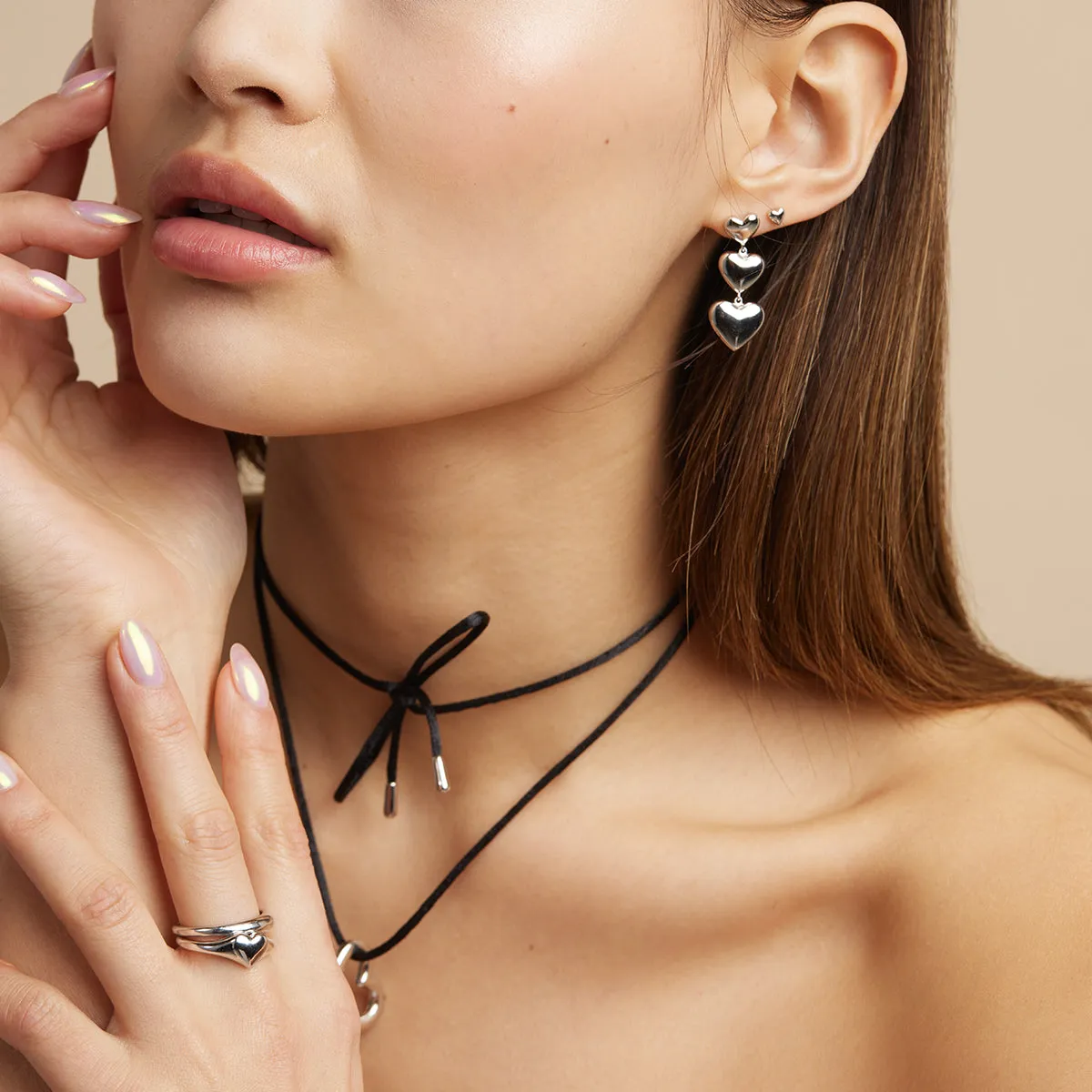 Heart Stud Earrings in Silver