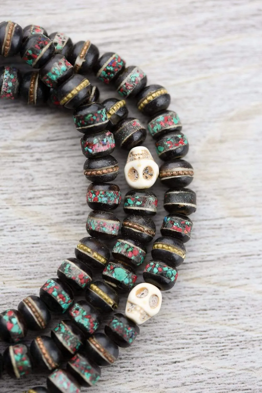 Inlaid Bone Impermanence Mala & Bracelet Set