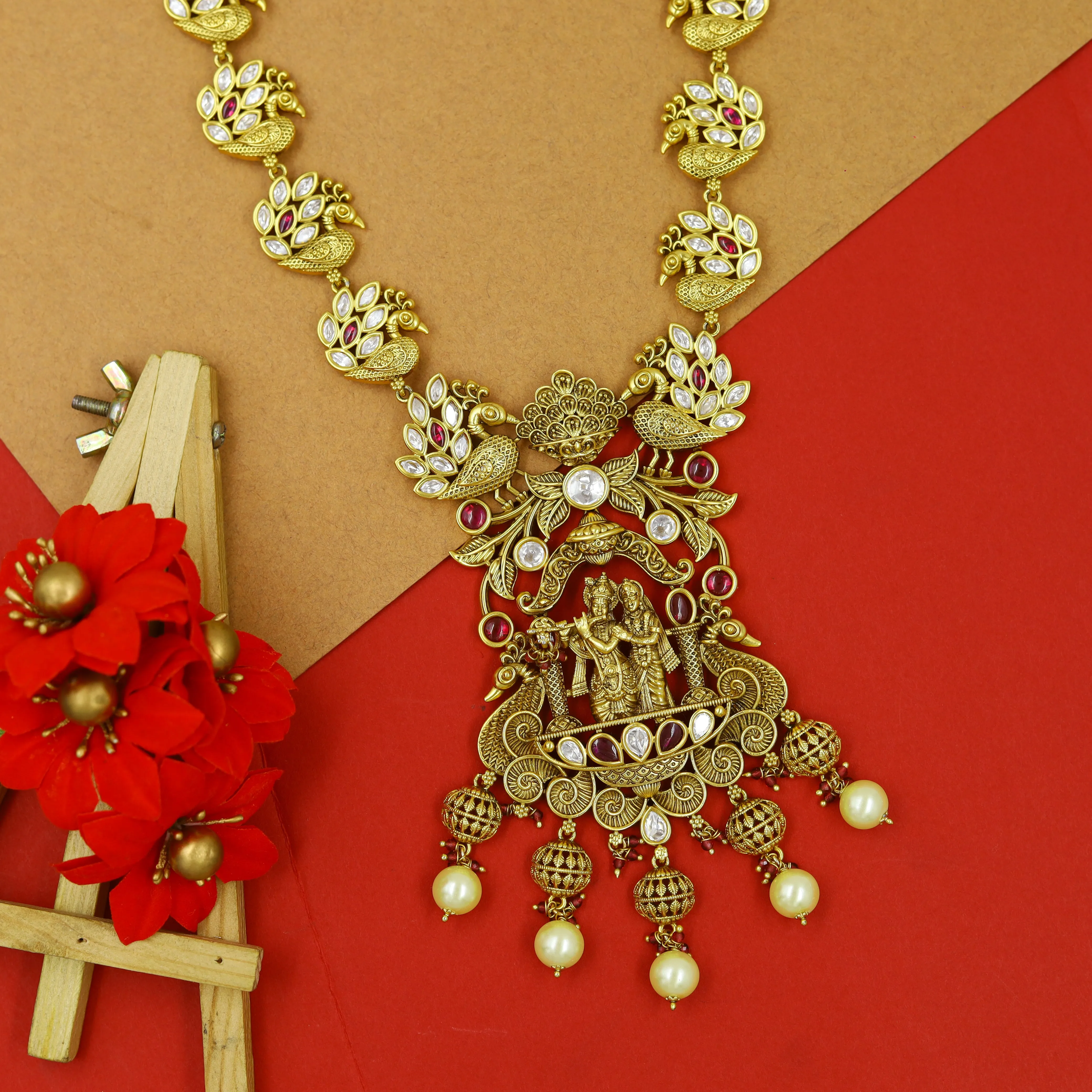 Krishna Radha Long Temple Necklace Set 5743-83