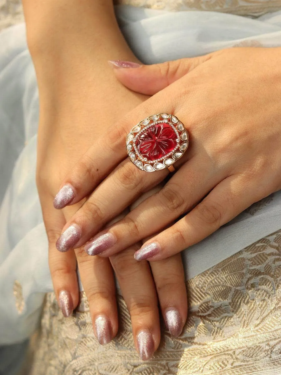 Kundan Ruby Ring Red