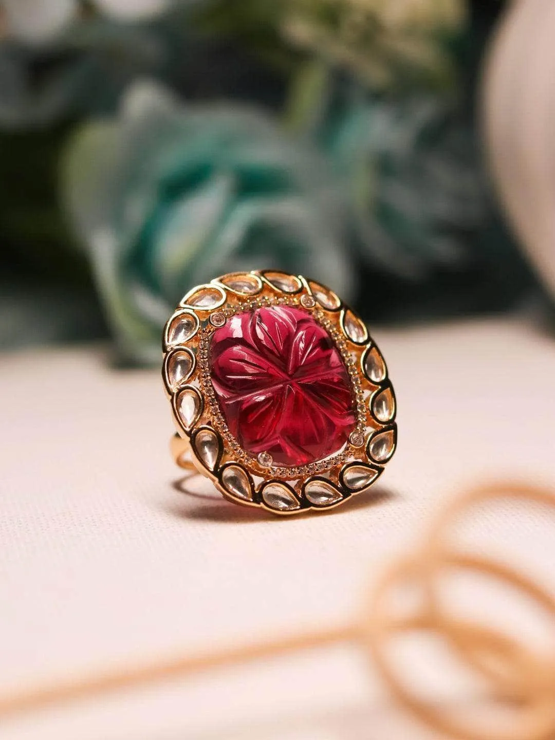 Kundan Ruby Ring Red