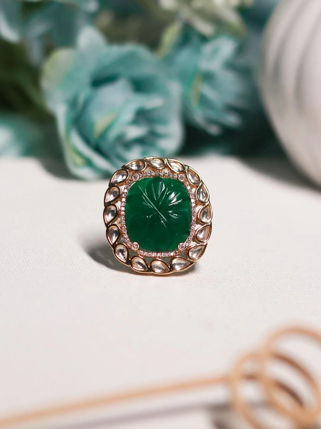 Kundan Ruby Ring Red