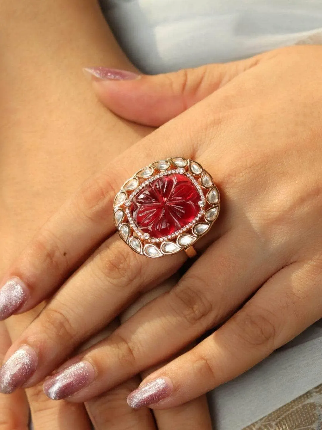 Kundan Ruby Ring Red
