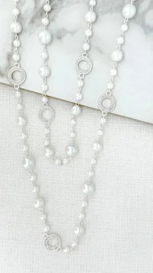 Long Pearl Necklace- Silver