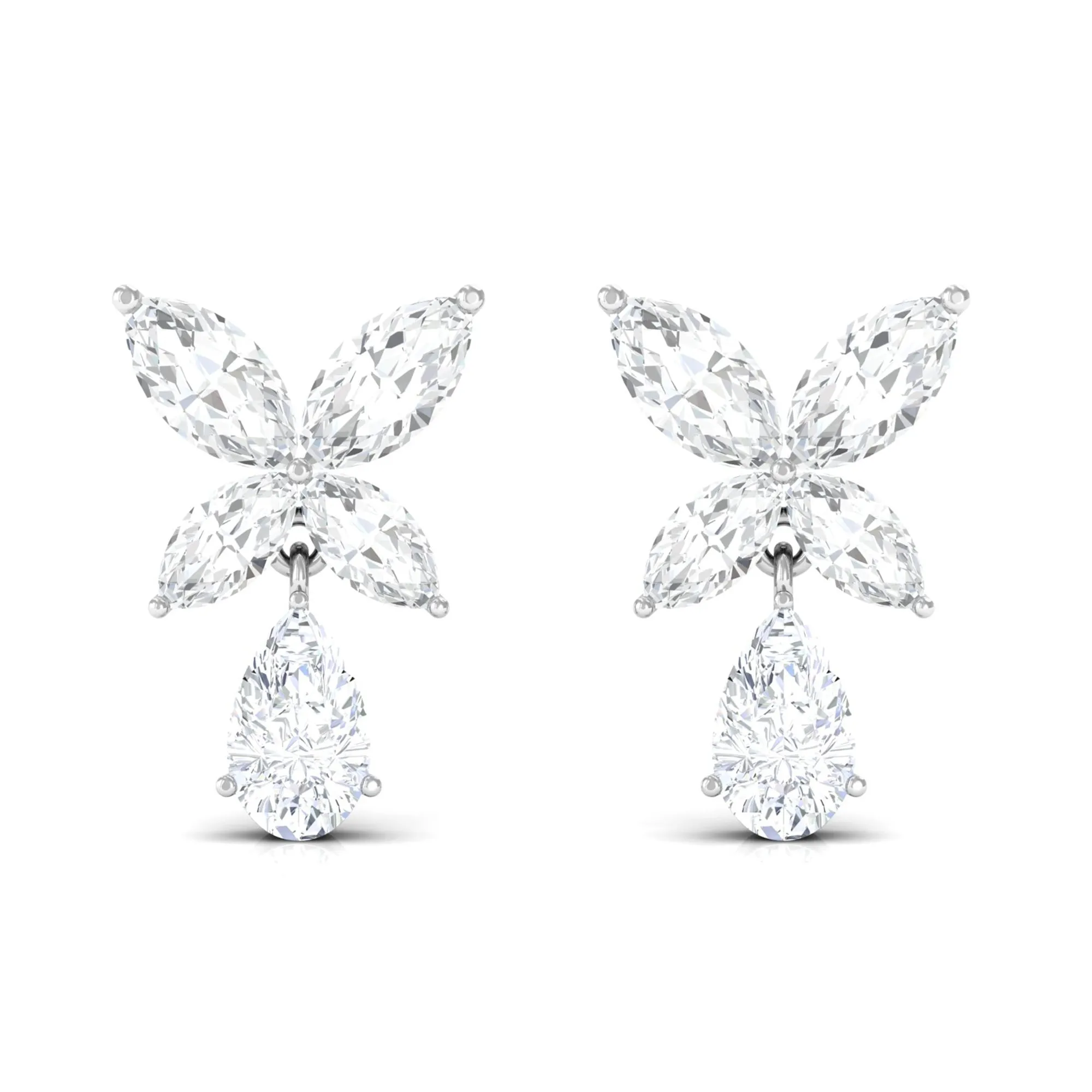 Marquise and Pear Cut Moissanite Flower Drop Earrings