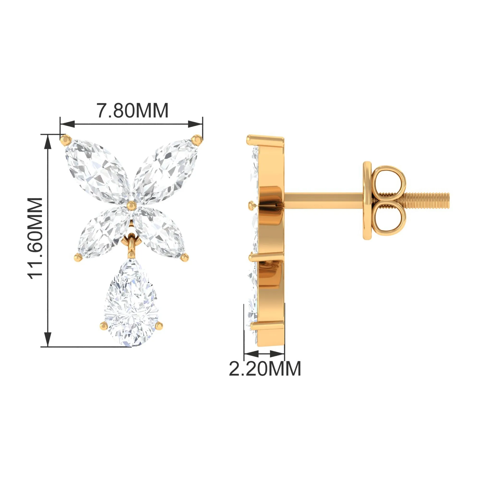 Marquise and Pear Cut Moissanite Flower Drop Earrings