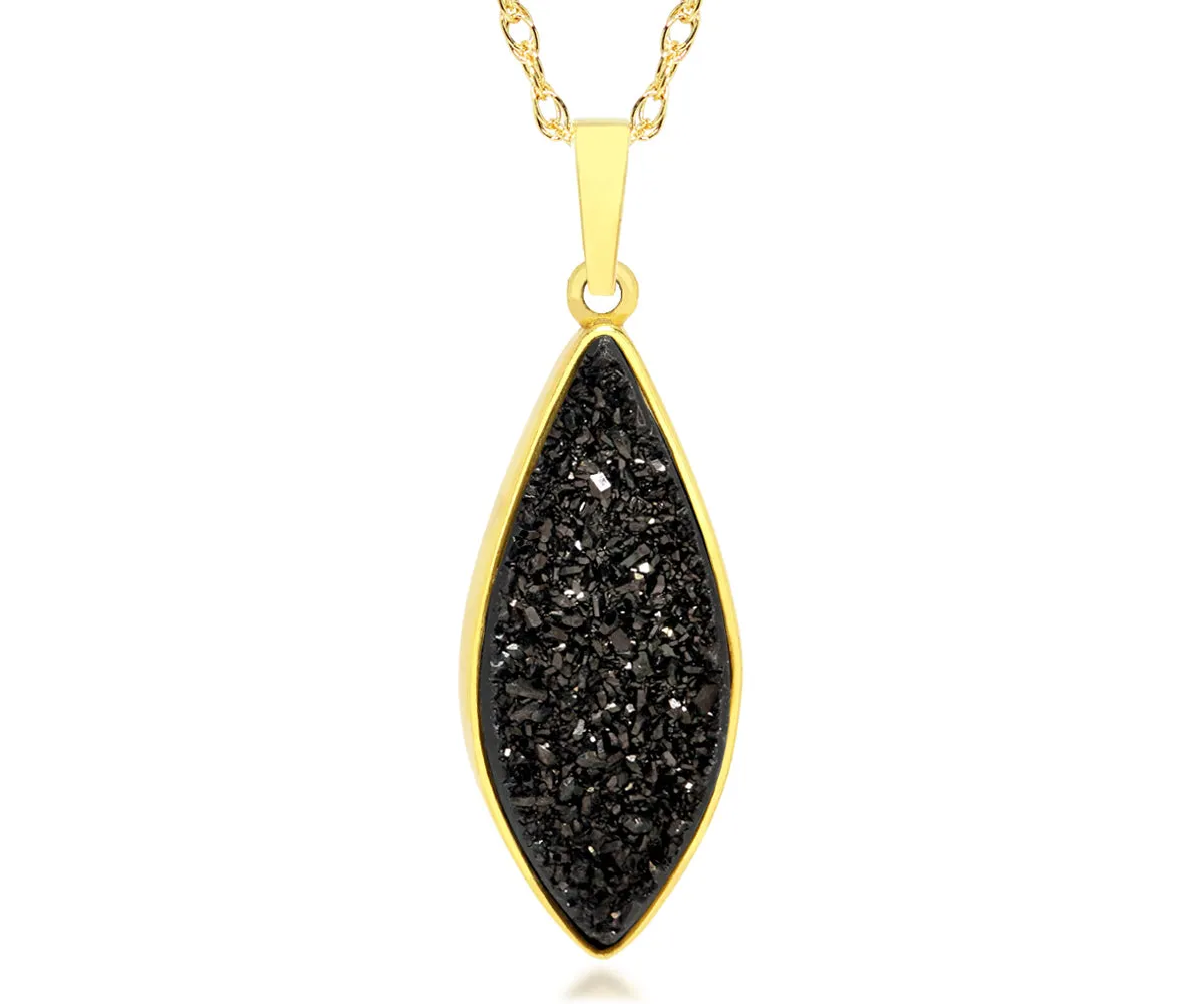 Marquise Black Druzy 14k Vermeil Necklace