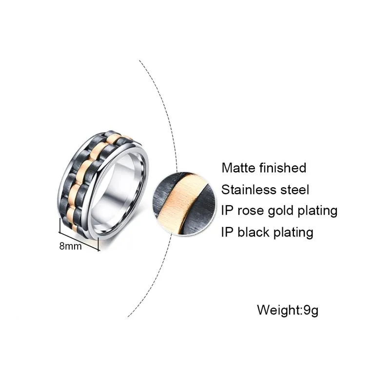 Matte Finished Three Tone Brick &amp Gear Rose Gold Spinner Ring