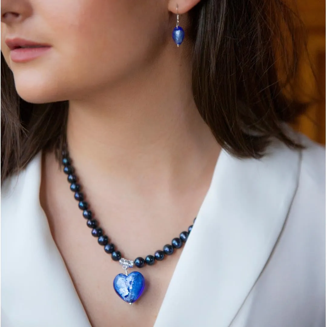 Midnight Pearl Heart Necklace