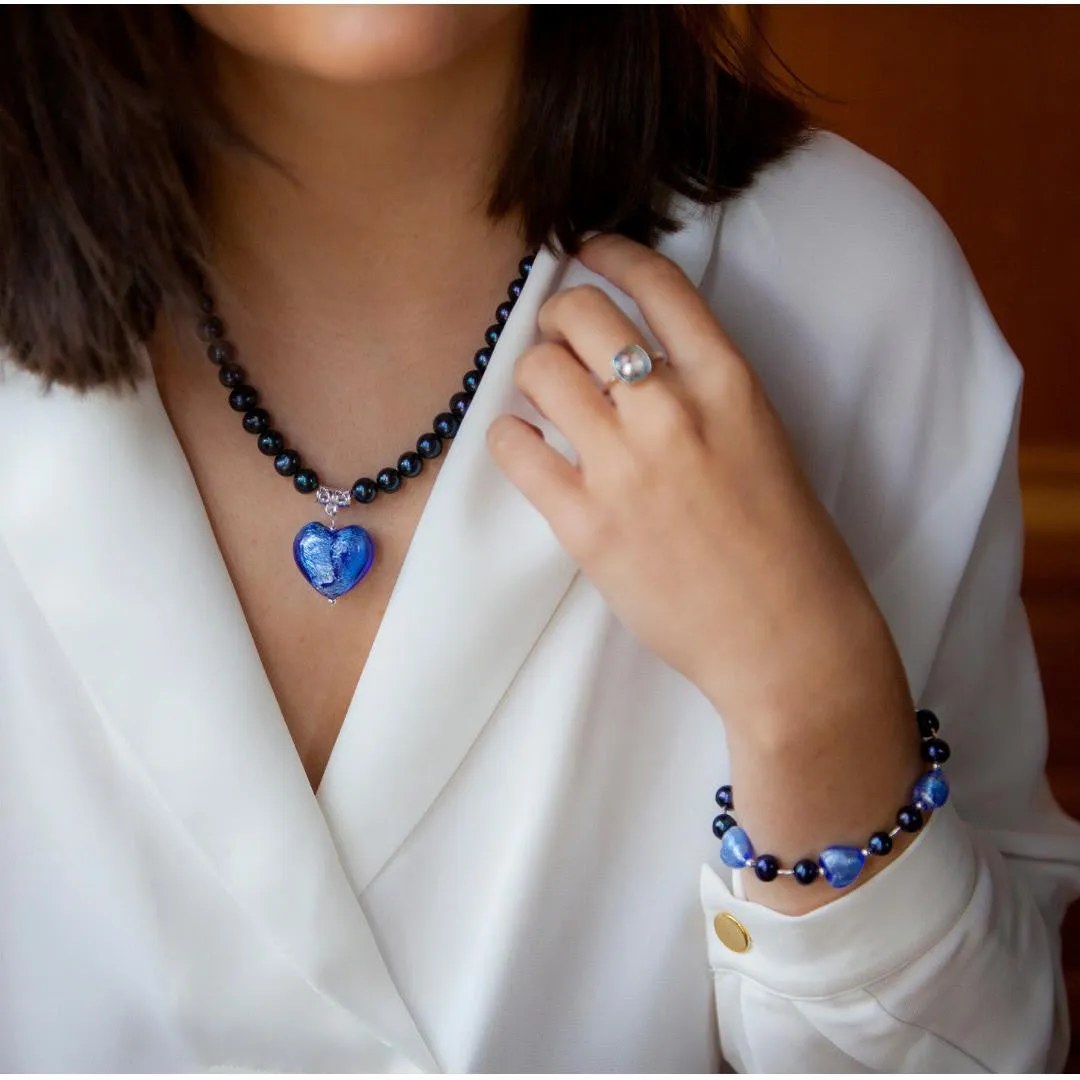 Midnight Pearl Heart Necklace