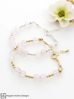 Mini Goddess (children) Rose Quartz Bracelet With Silver or Gold Accent
