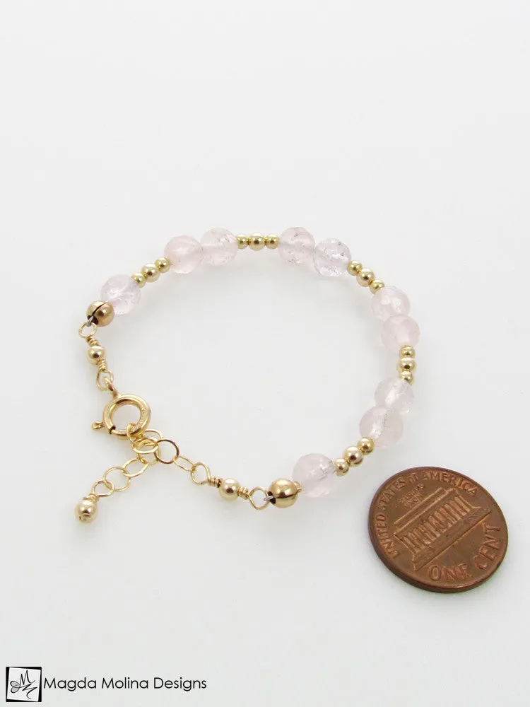 Mini Goddess (children) Rose Quartz Bracelet With Silver or Gold Accent