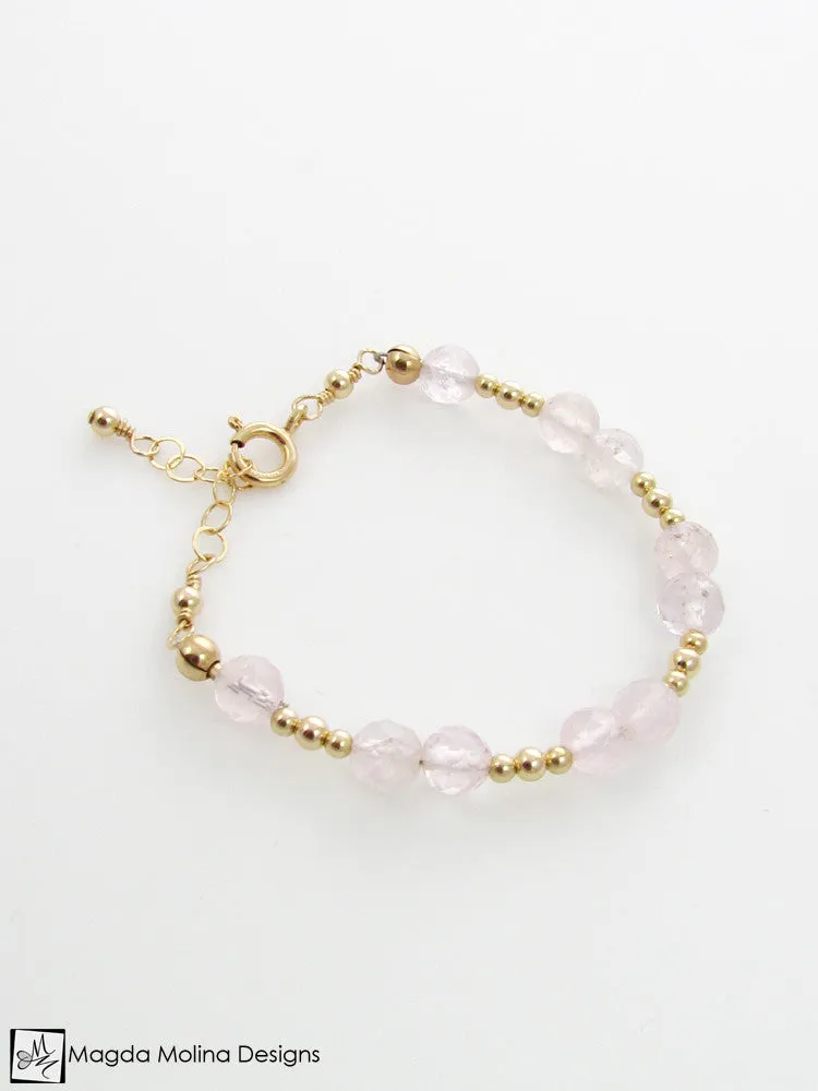 Mini Goddess (children) Rose Quartz Bracelet With Silver or Gold Accent