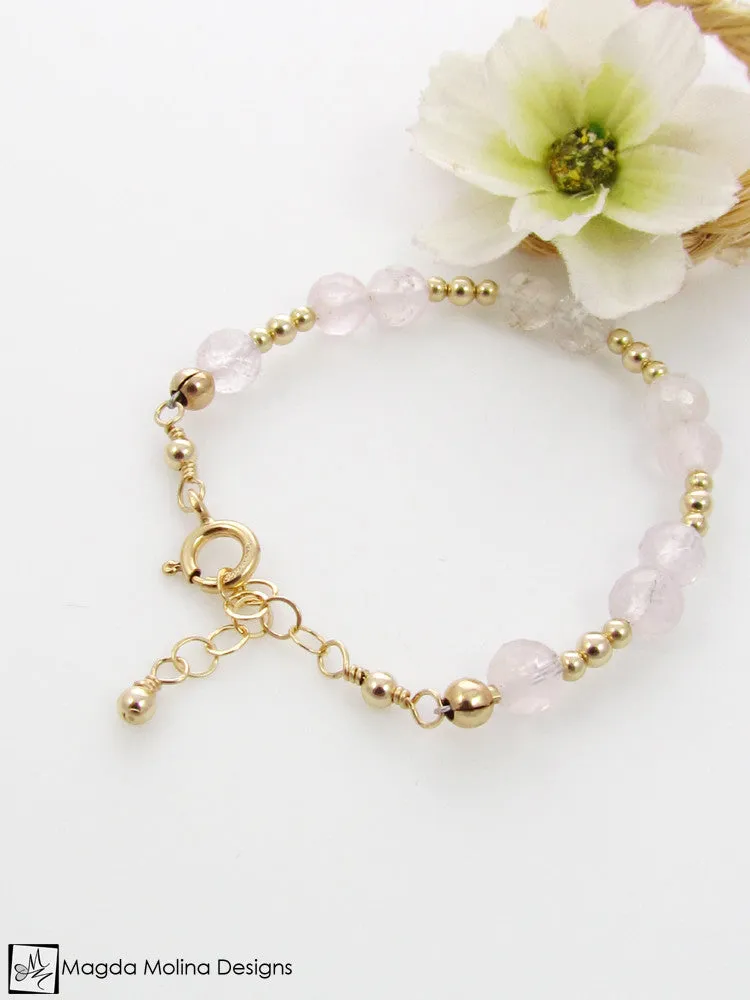 Mini Goddess (children) Rose Quartz Bracelet With Silver or Gold Accent
