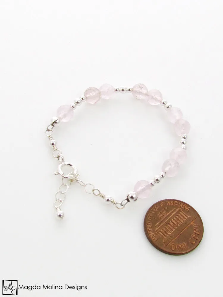 Mini Goddess (children) Rose Quartz Bracelet With Silver or Gold Accent