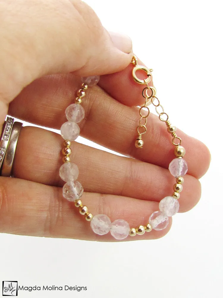Mini Goddess (children) Rose Quartz Bracelet With Silver or Gold Accent