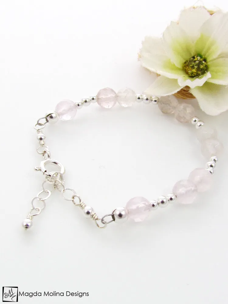 Mini Goddess (children) Rose Quartz Bracelet With Silver or Gold Accent