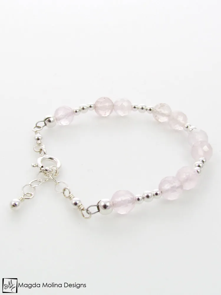 Mini Goddess (children) Rose Quartz Bracelet With Silver or Gold Accent