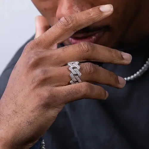 Moissanite 2-Row Cuban Link Ring 14K Gold