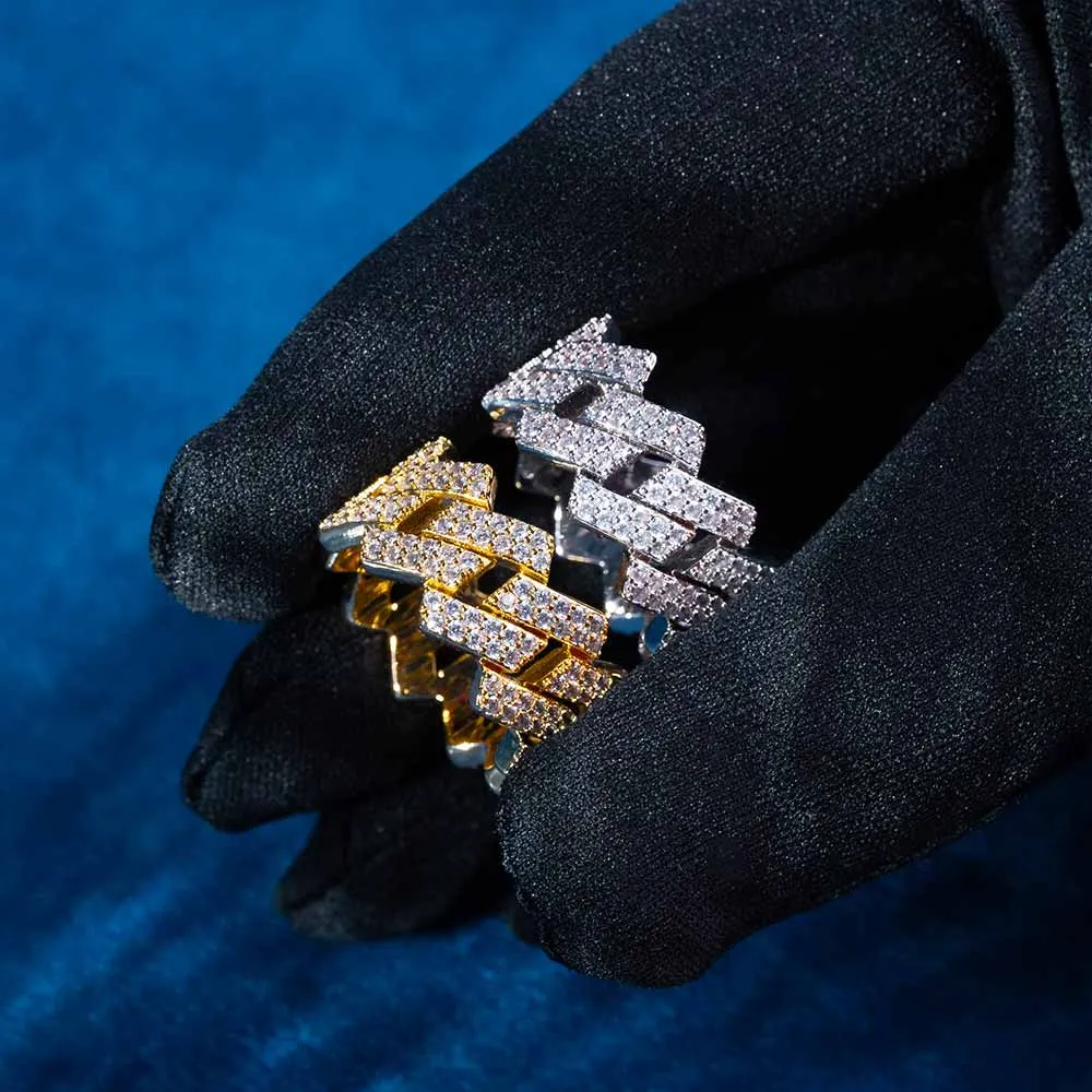 Moissanite 2-Row Cuban Link Ring 14K Gold