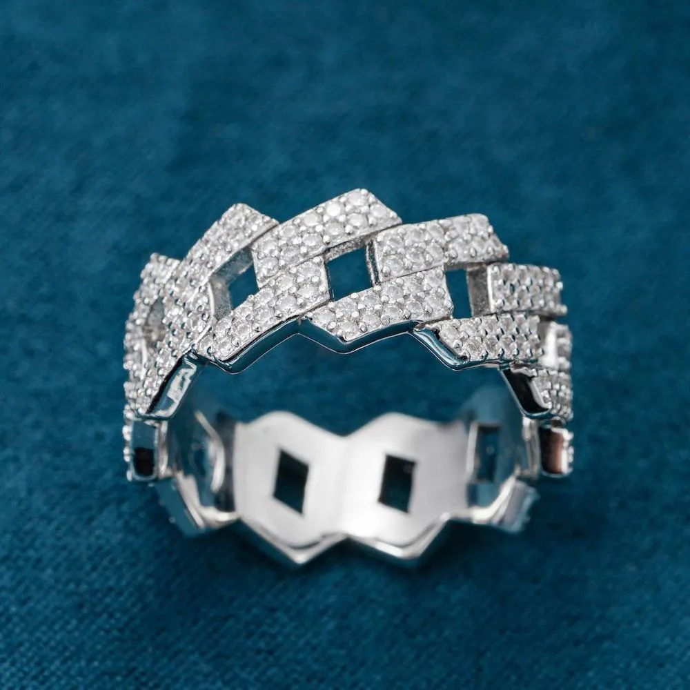 Moissanite 2-Row Cuban Link Ring 14K Gold