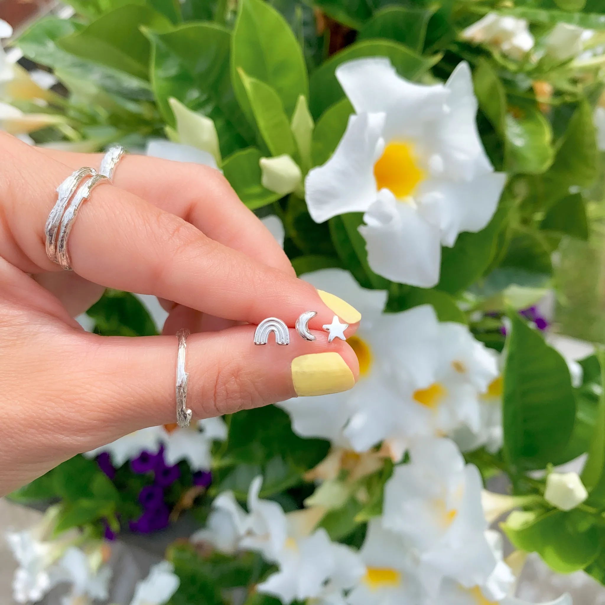 Moon and Star Stud Earrings | Sterling