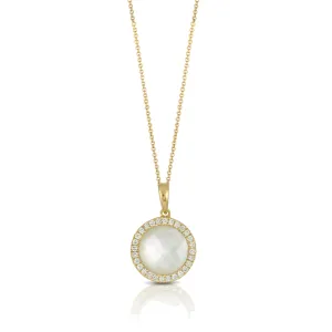 Mother of Pearl, Quartz and Diamond Halo Necklace