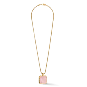 Necklace Amulet Spikes Square Rose Quartz gold-pink