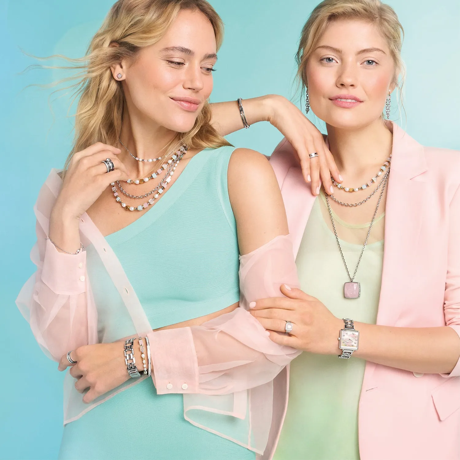 Necklace Classic Romantic Cubes & Pearls bicolour