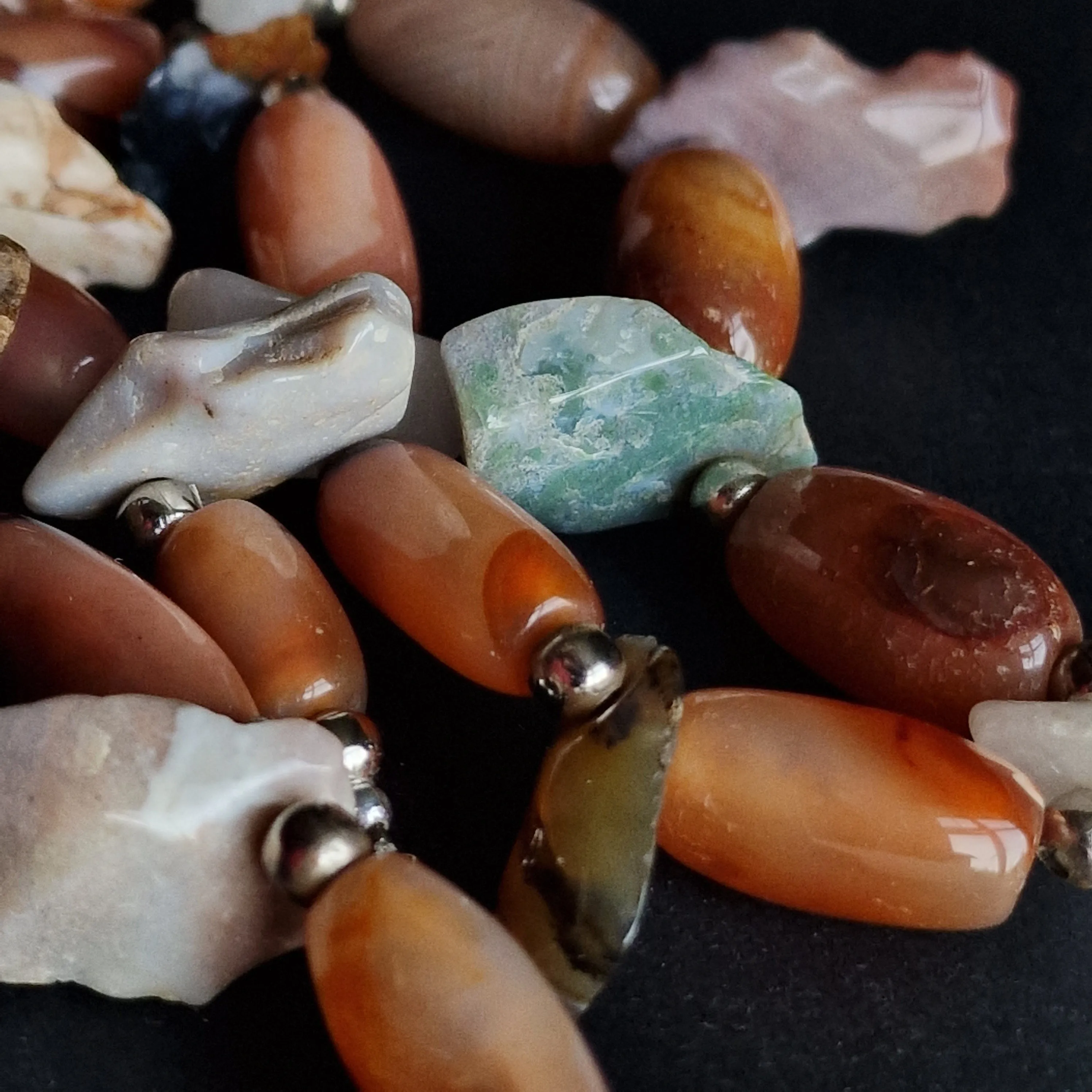 One-Of-A-Kind Unique Agate Bead With Mixed Stone Chunks Necklace