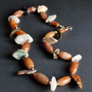 One-Of-A-Kind Unique Agate Bead With Mixed Stone Chunks Necklace
