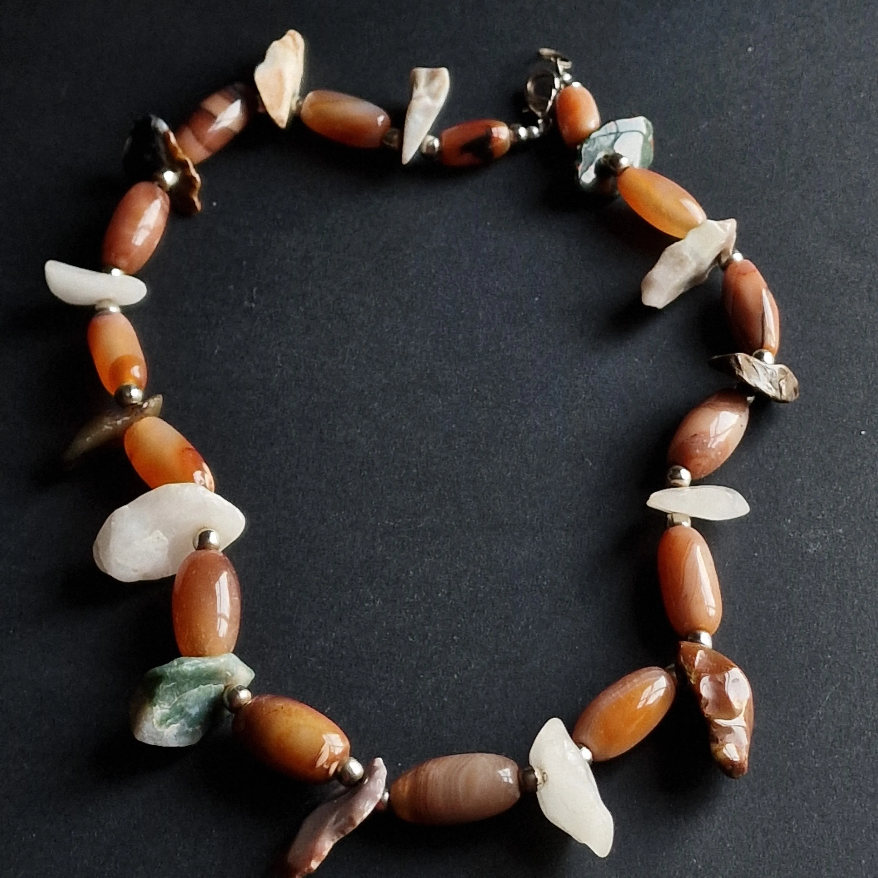 One-Of-A-Kind Unique Agate Bead With Mixed Stone Chunks Necklace