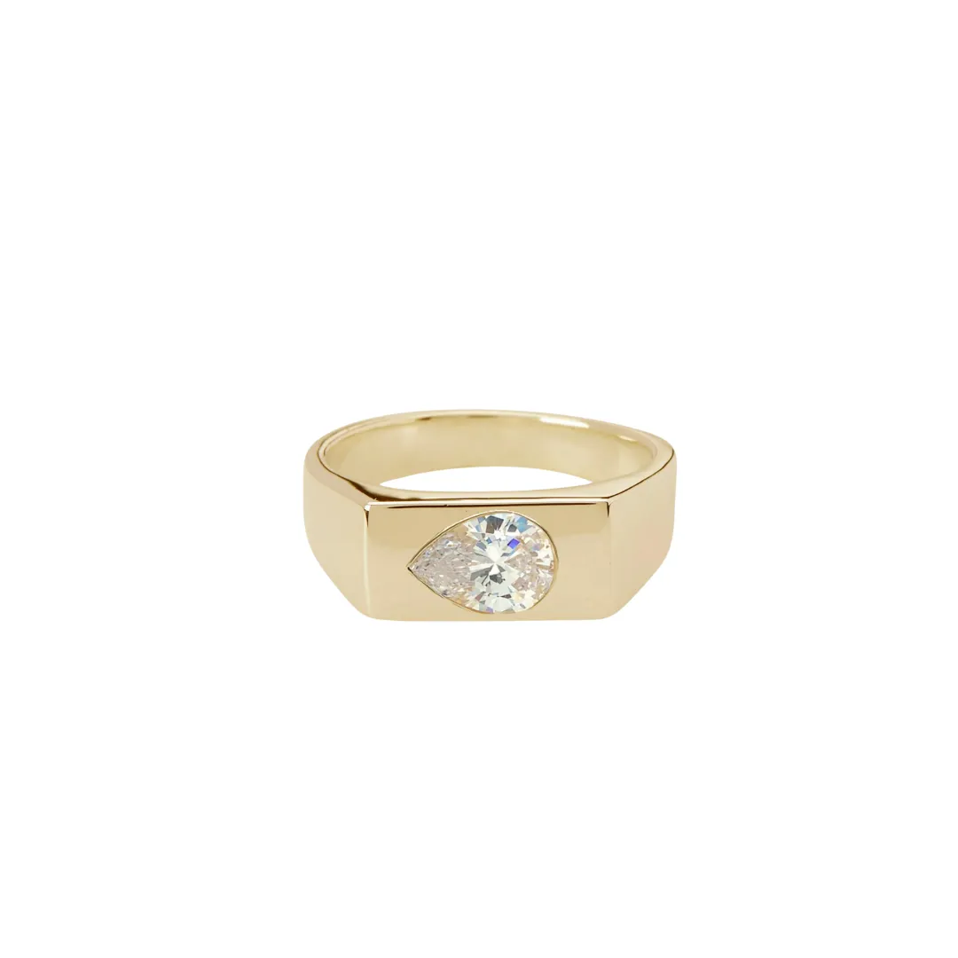 Pear Cut Diamond Signet Ring