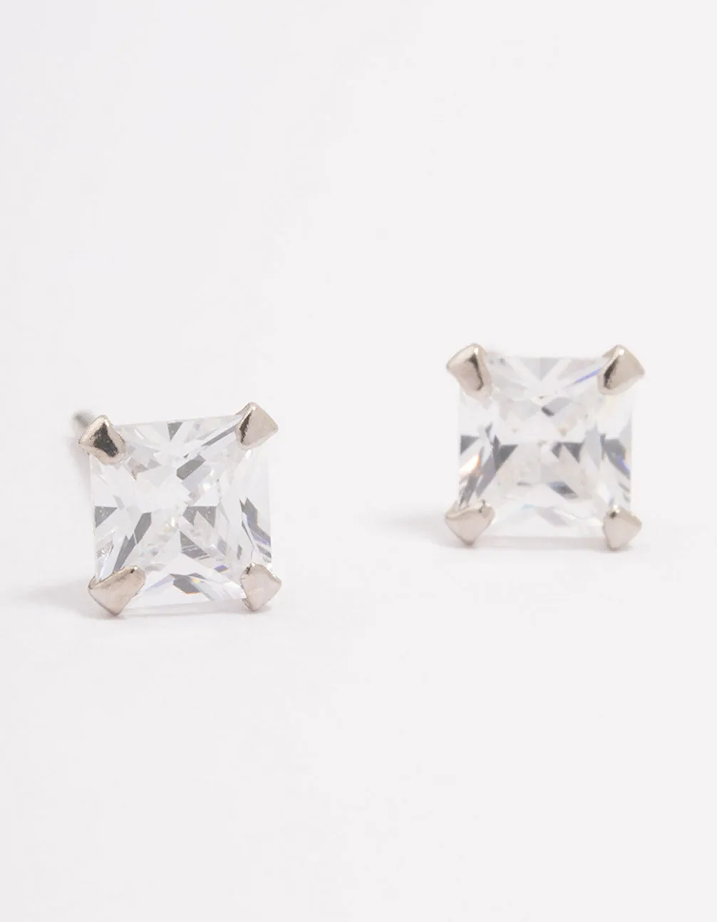 Platinum Sterling Silver Square Cubic Zirconia Stud Earrings