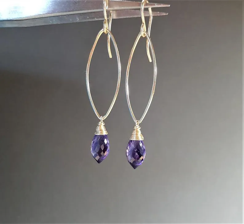 Purple Amethyst Marquise Dangle Earrings