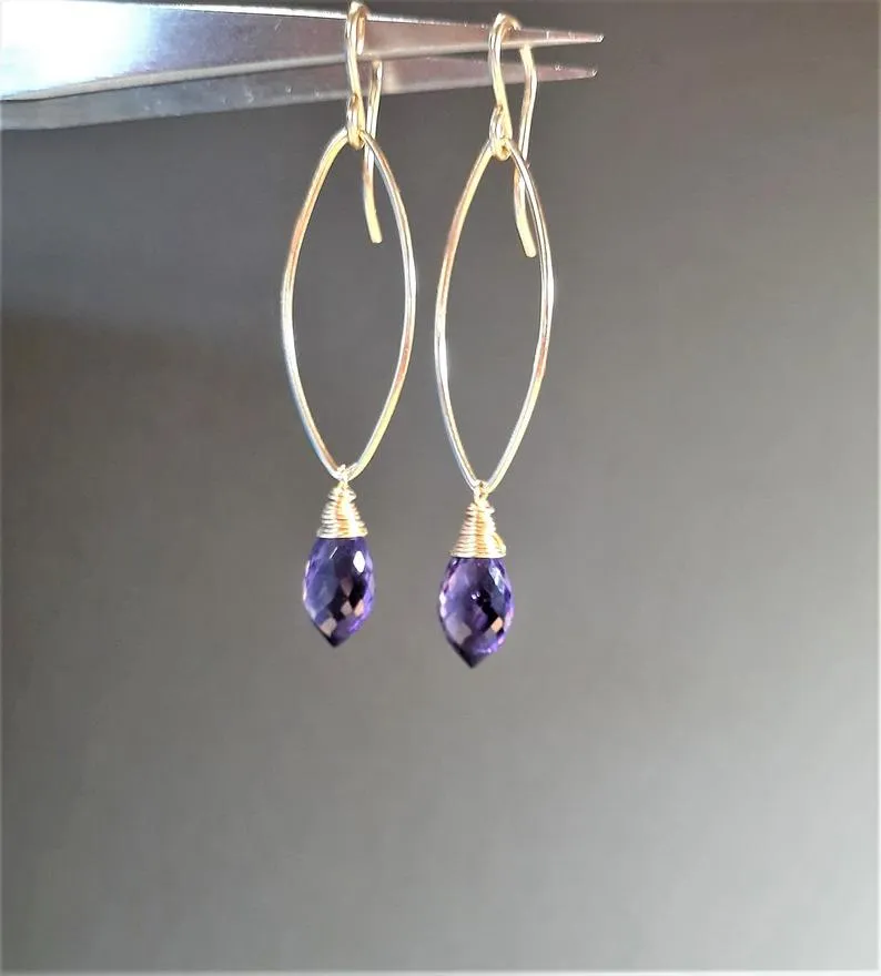 Purple Amethyst Marquise Dangle Earrings