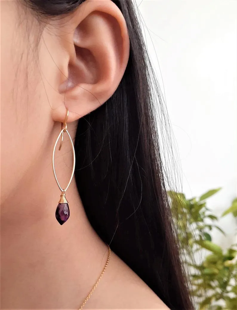 Purple Amethyst Marquise Dangle Earrings