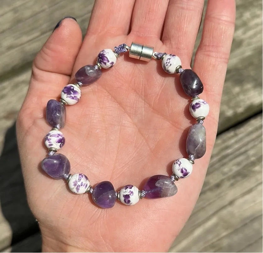 Purple flower magnetic bracelet