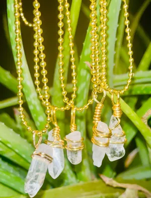 Quartz Points Charm Gold Beaded Necklace